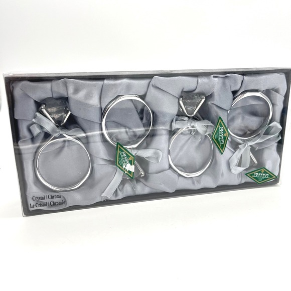 Shannon Crystal Chrome Diamond Ring Napkin Rings Set of 4 Elegant Table Decor - Picture 5 of 5